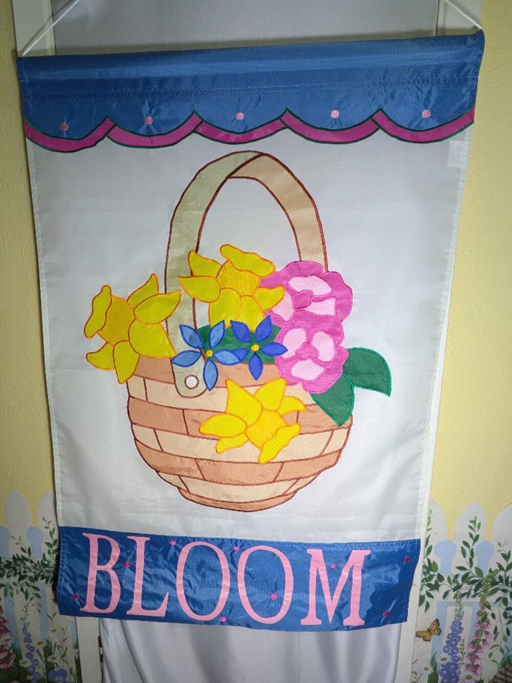 Bloom Garden Flag Embroidered Double Sided Basket Spring large 39x27 Vintage Jet